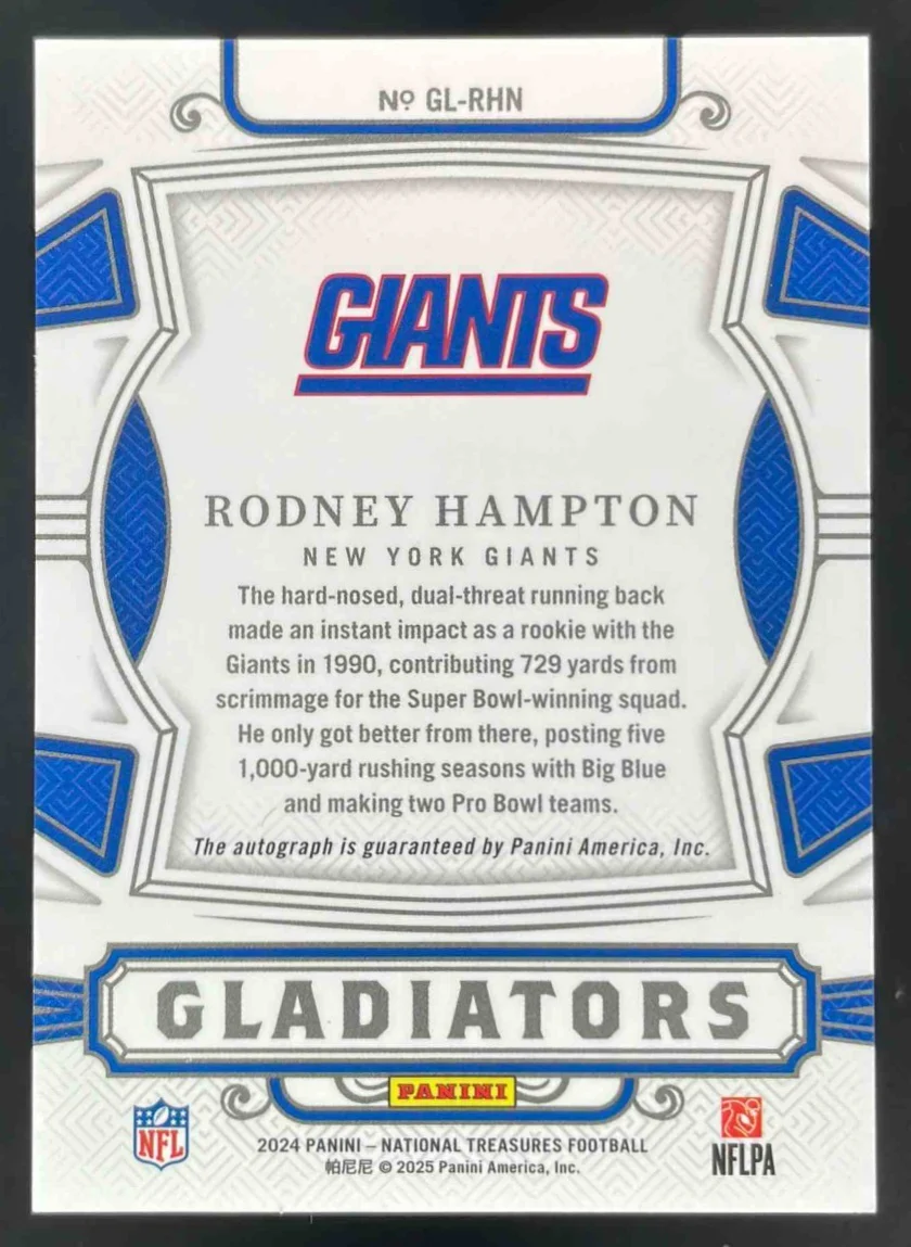 2024 National Treasures Gladiators Holo Gold Signatures Rodney Hampton Auto /10 - Image 2