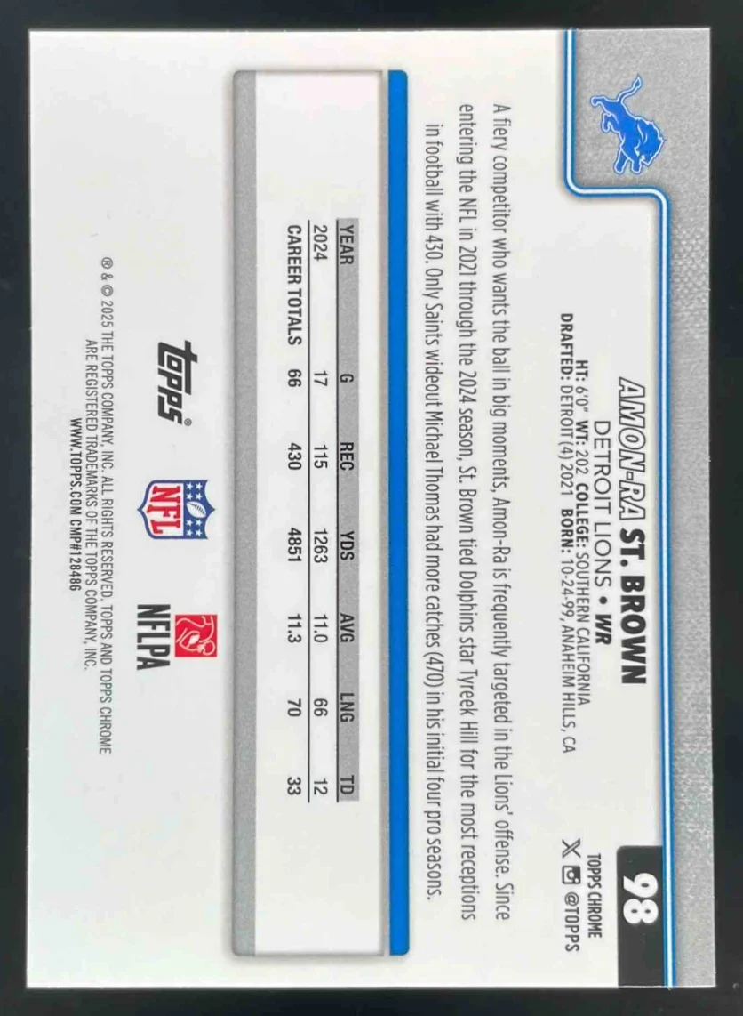 2025 Topps Chrome Image Variation #98 Amon-Ra St. Brown SP - Image 2