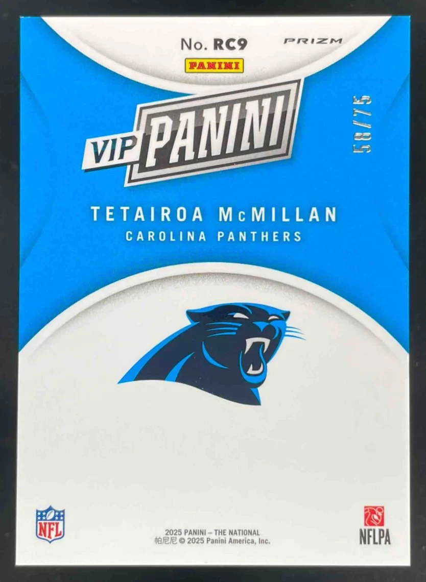 2025 NSCC VIP Gold Packs Gold VIP Blue Sparkle #RC9 Tetairoa McMillan /75 - Image 2