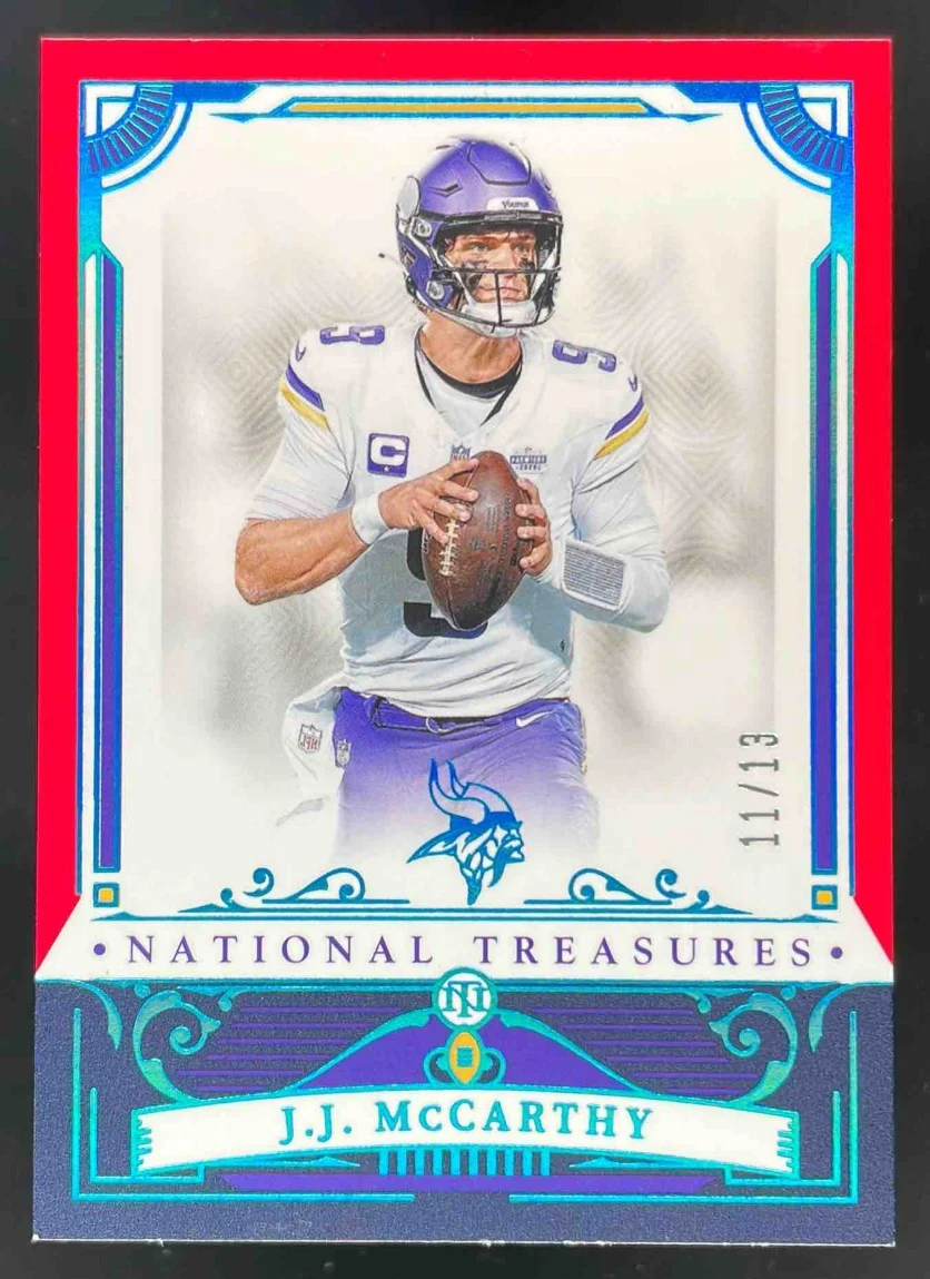 2025 Panini National Treasures Stars & Stripes #64 J.J. McCarthy /13