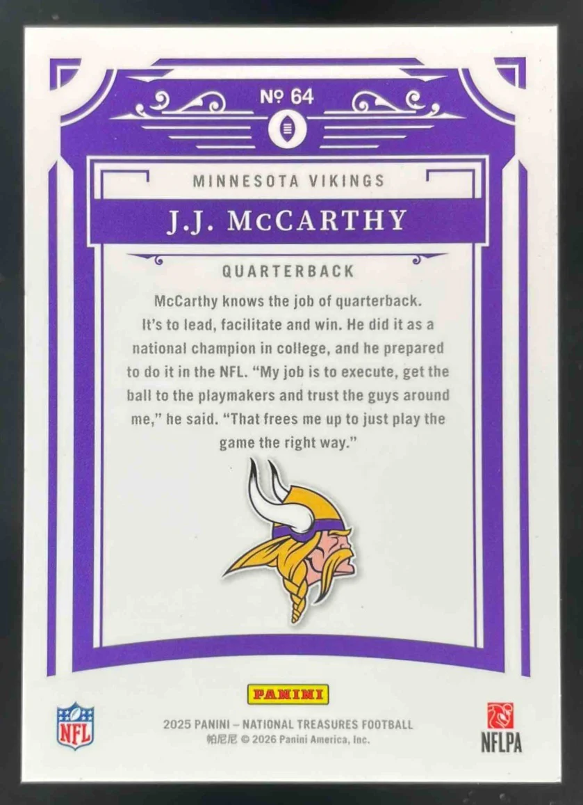 2025 Panini National Treasures Stars & Stripes #64 J.J. McCarthy /13 - Image 2