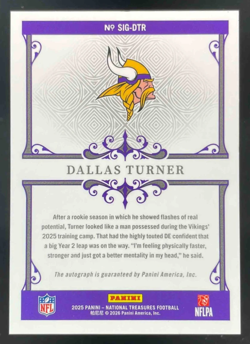 2025 Panini National Treasures Signatures #SIG-DTR Dallas Turner Auto /99 - Image 2