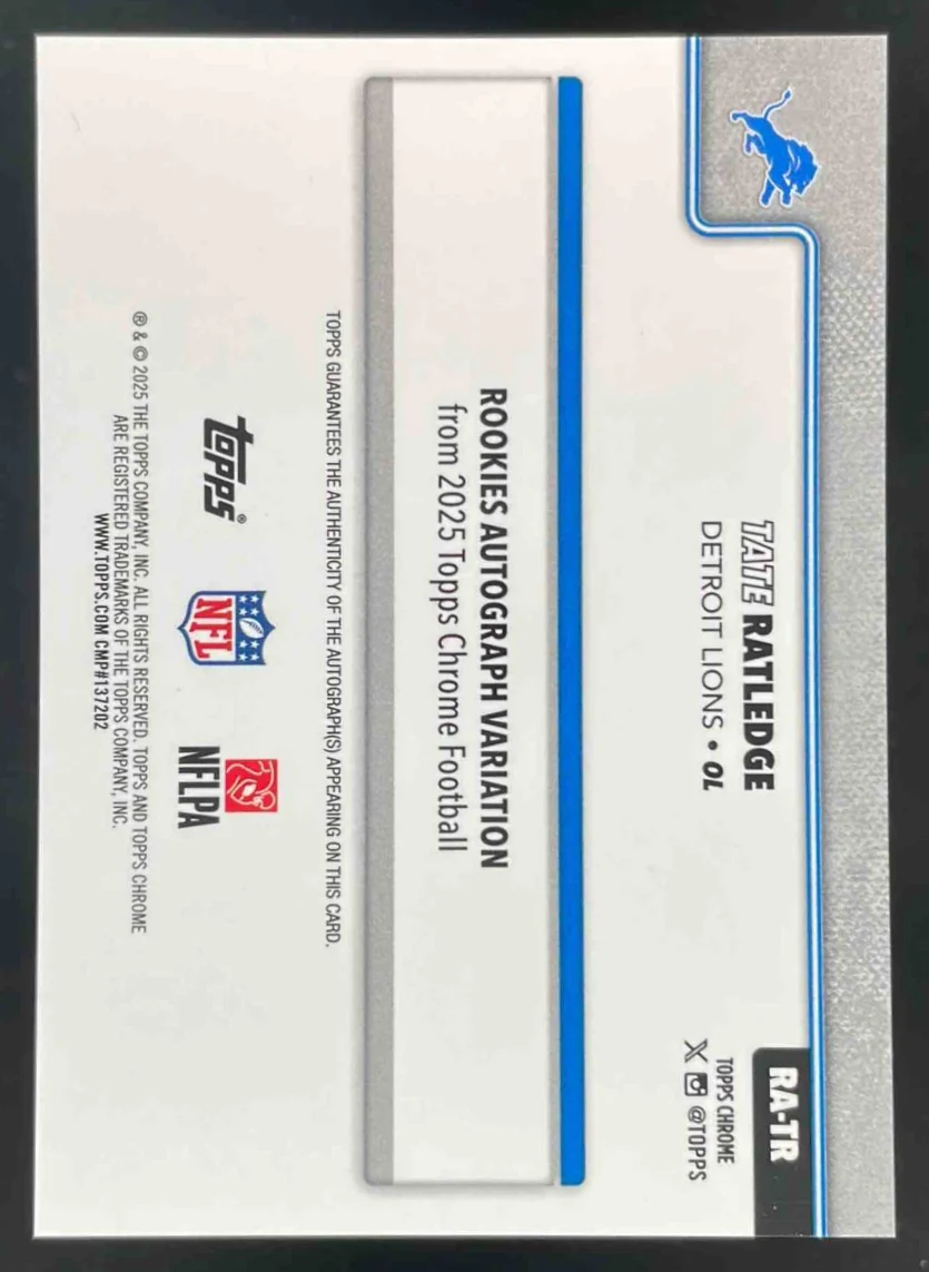 2025 Topps Chrome Pink #RA-TR Tate Ratledge RC Auto /250 - Image 2