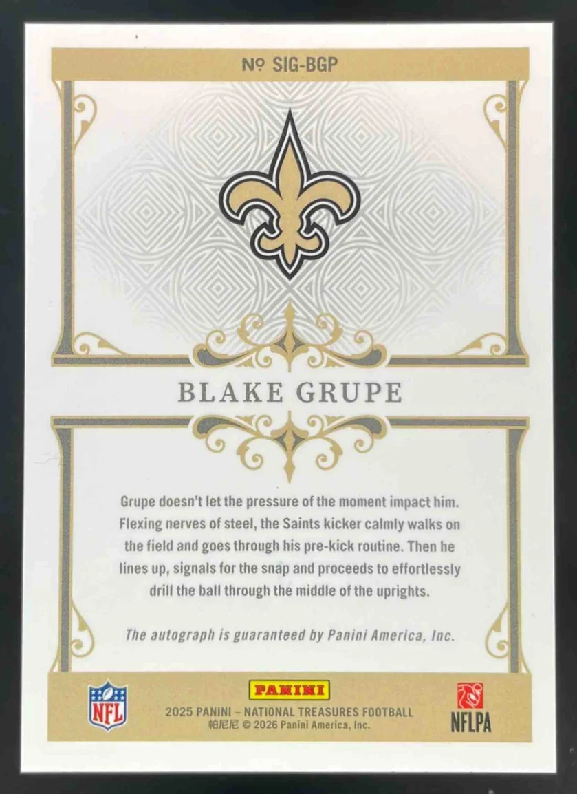 2025 Panini National Treasures Signatures Gold #SIG-BGE Blake Grupe Auto /49 - Image 2