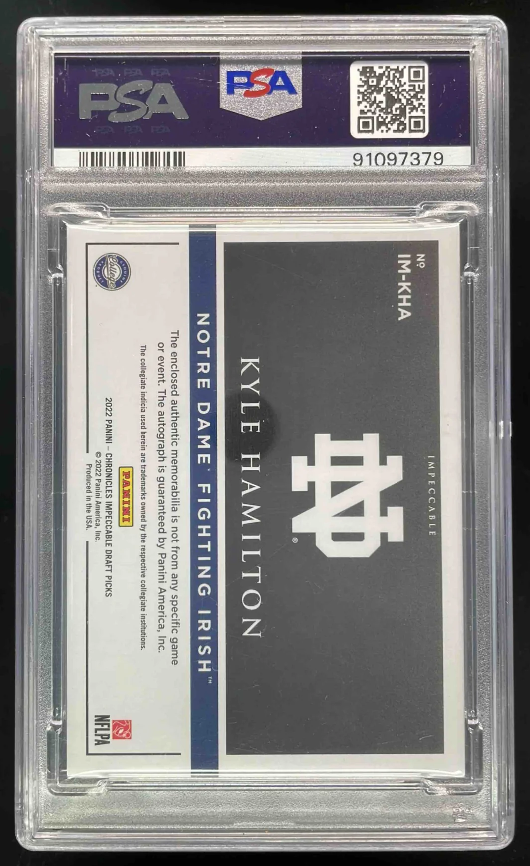 2022 Chronicles Draft Impeccable Jersey Kyle Hamilton RC Auto /199 PSA 9 - Image 2