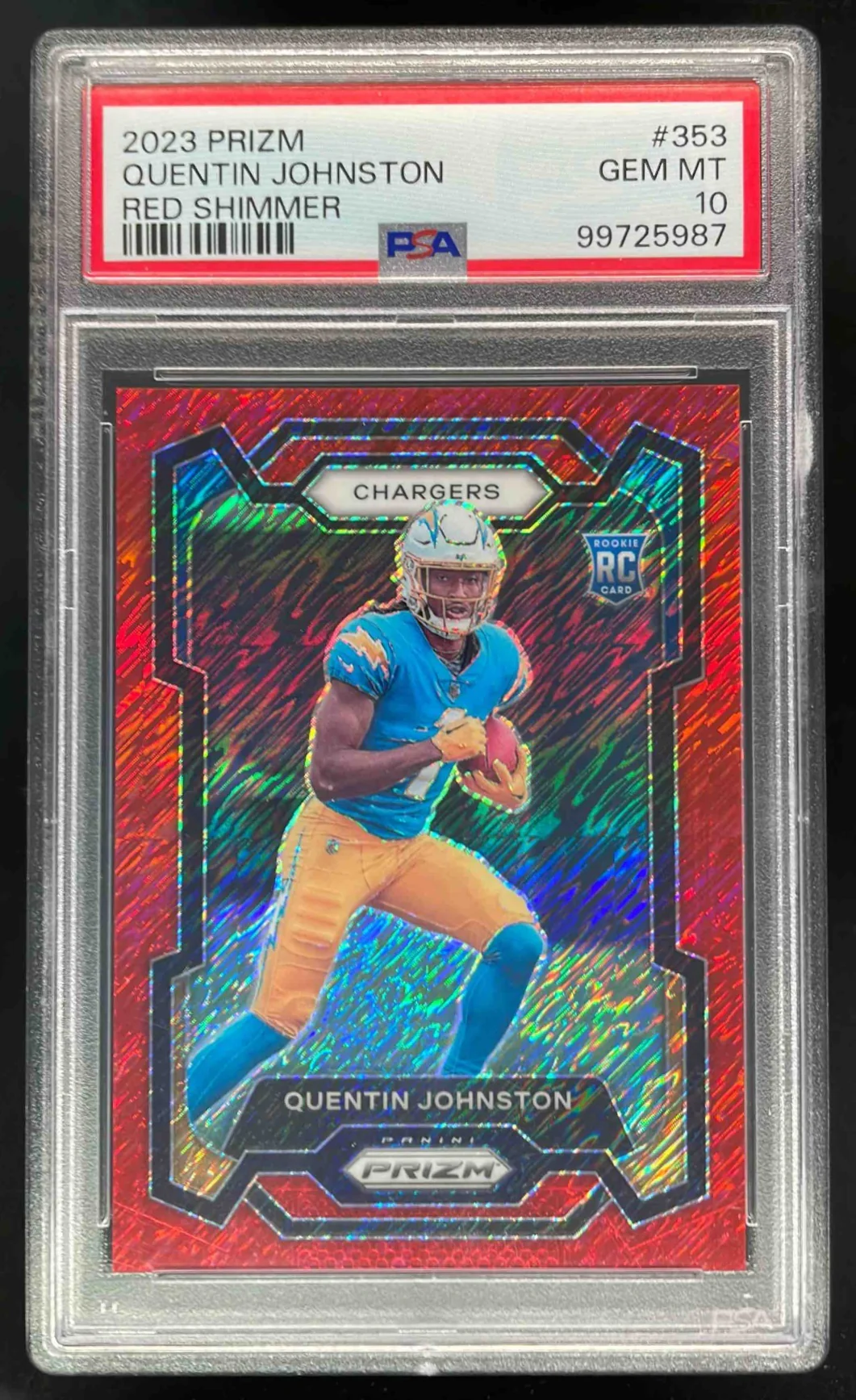 2023 Panini Prizm Red Shimmer Prizm #353 Quentin Johnston RC /35 PSA 10