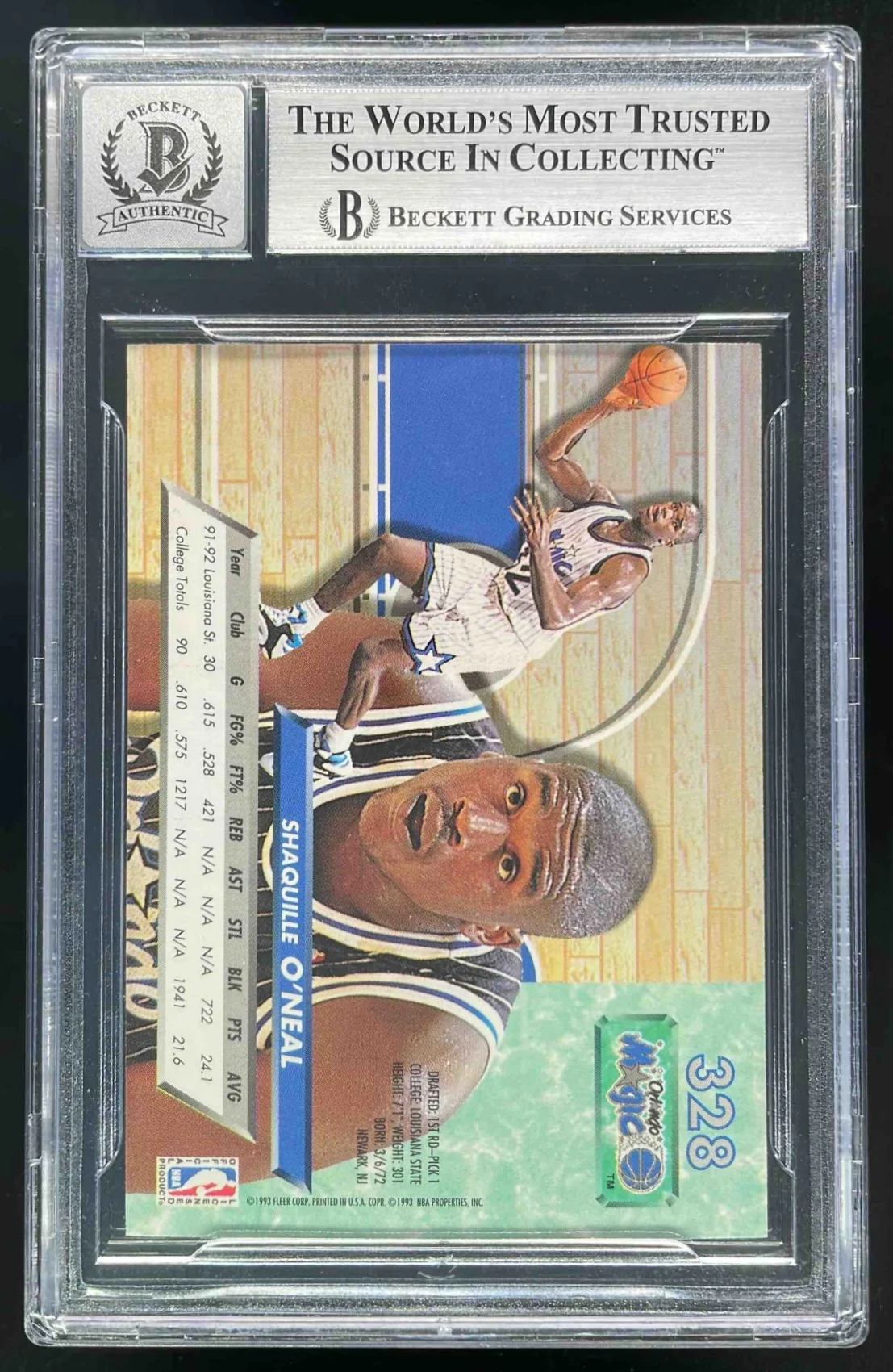 1992-93 Fleer Ultra #328 Shaquille O'Neal Rookie Autograph RC Auto BGS Authentic - Image 2
