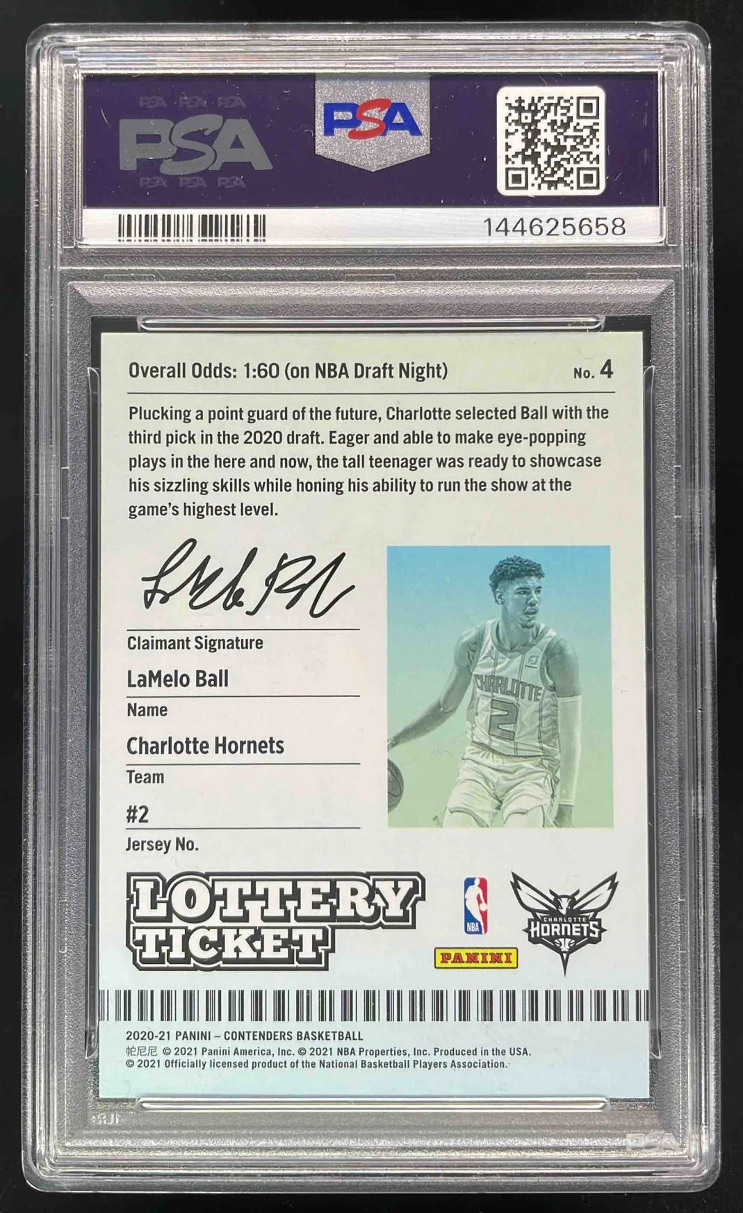 2020-21 Panini Contenders Lottery Ticket #4 LaMelo Ball RC PSA 9 - Image 2