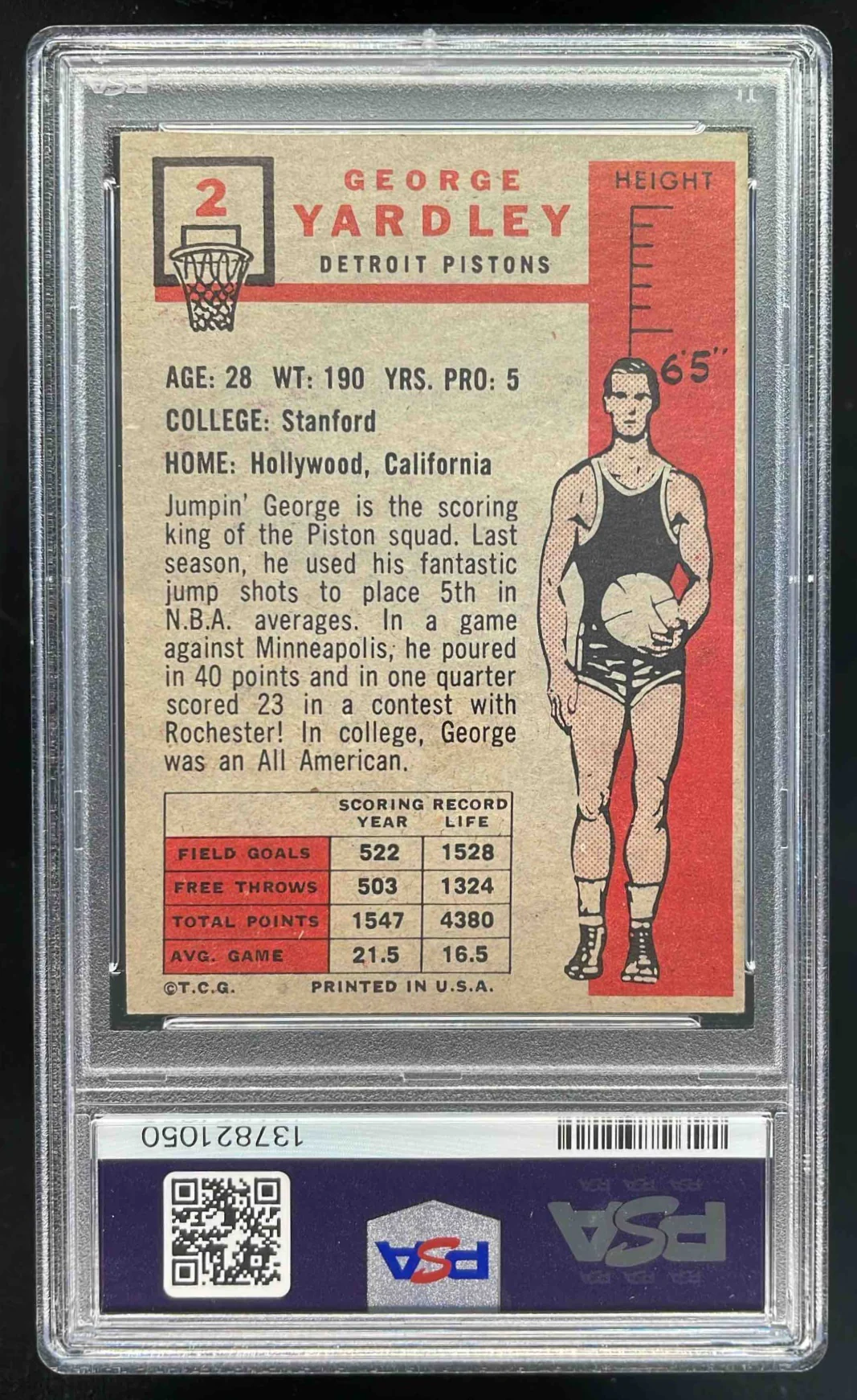 1957-58 Topps #2 George Yardley RC PSA 4 - Image 2