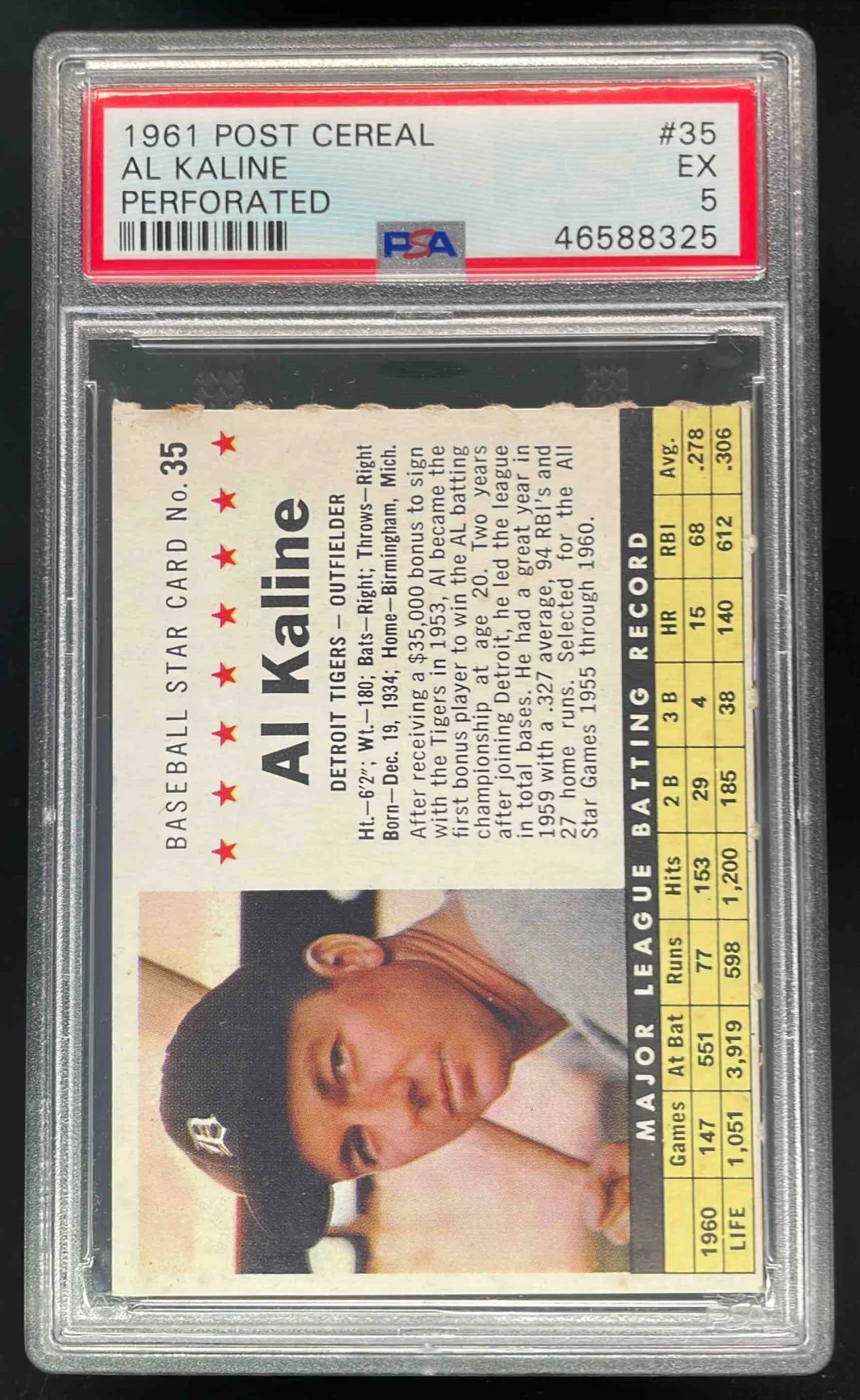 1961 Post Cereal Perforated #35 Al Kaline PSA 5
