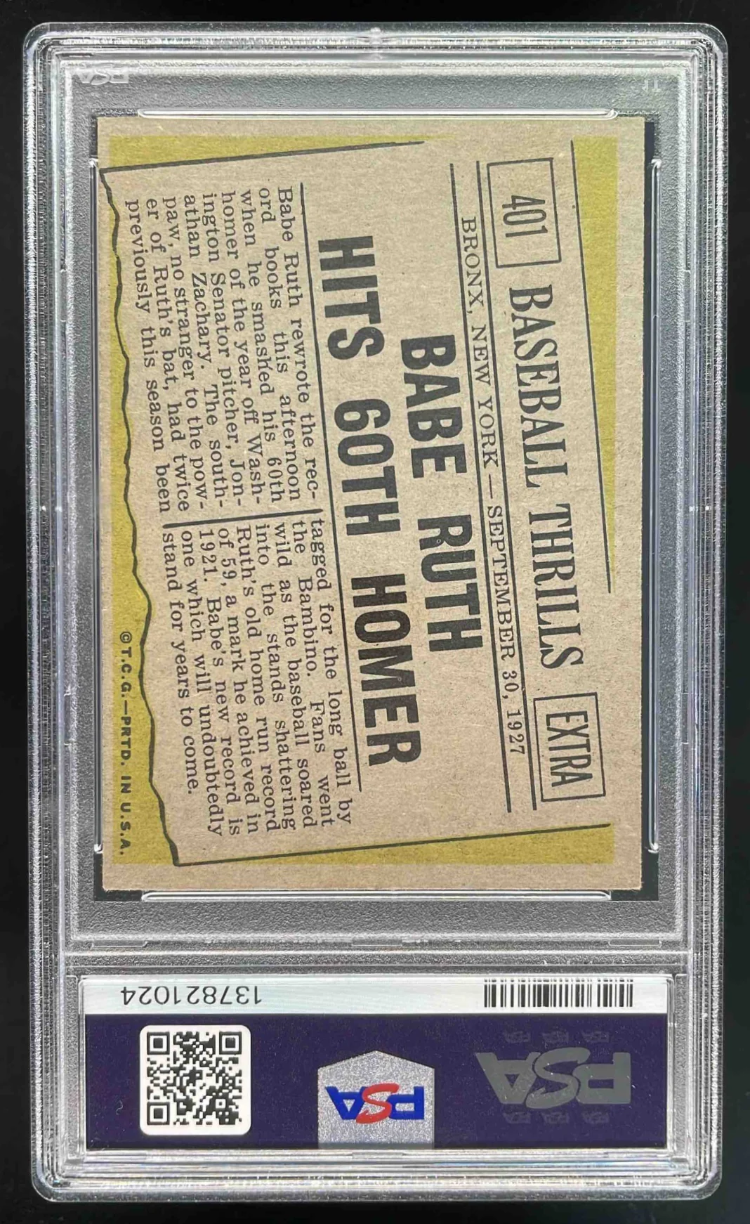 1961 Topps #401 Babe Ruth PSA 4 - Image 2