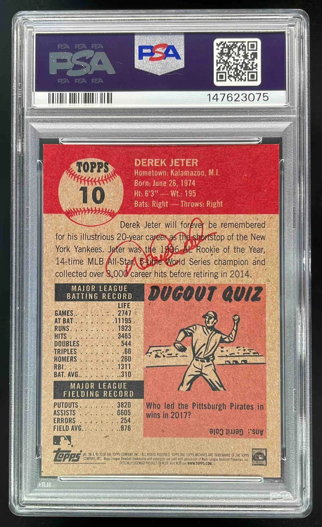 2018 Topps Living #10 Derek Jeter PSA 10 - Image 2