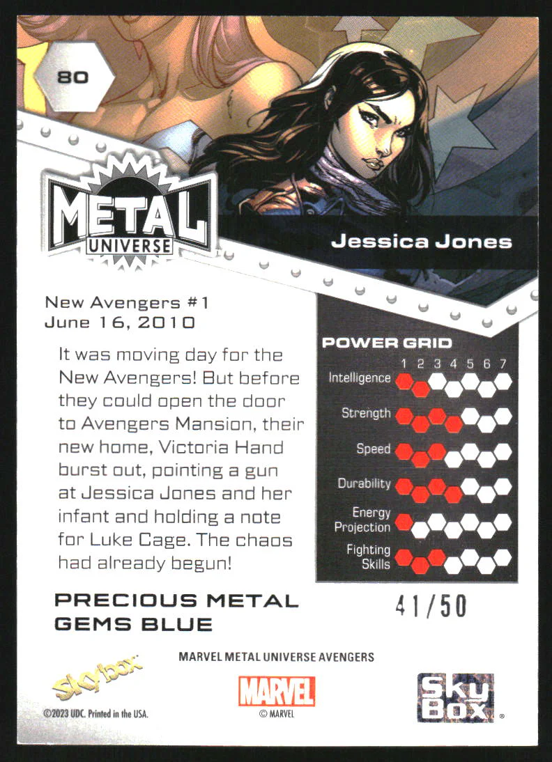 2024 SkyBox Marvel Metal Universe Avengers Precious Gems Blue Jessica Jones /50 - Image 2