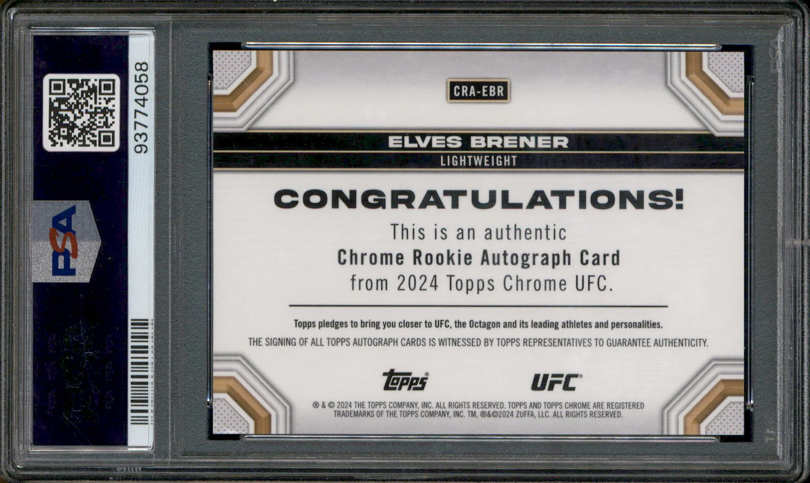 2024 Topps Chrome UFC Rookie Autograph Black Elves Brener RC Auto /10 PSA 6 - Image 2