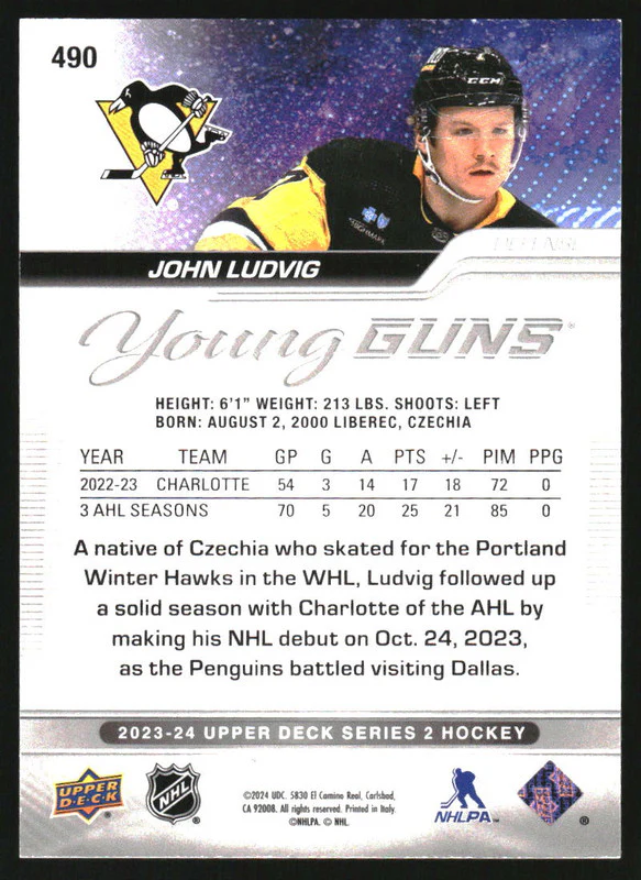 2023-24 Upper Deck Deluxe #490 John Ludvig Young Guns RC Rookie /250 - Image 2