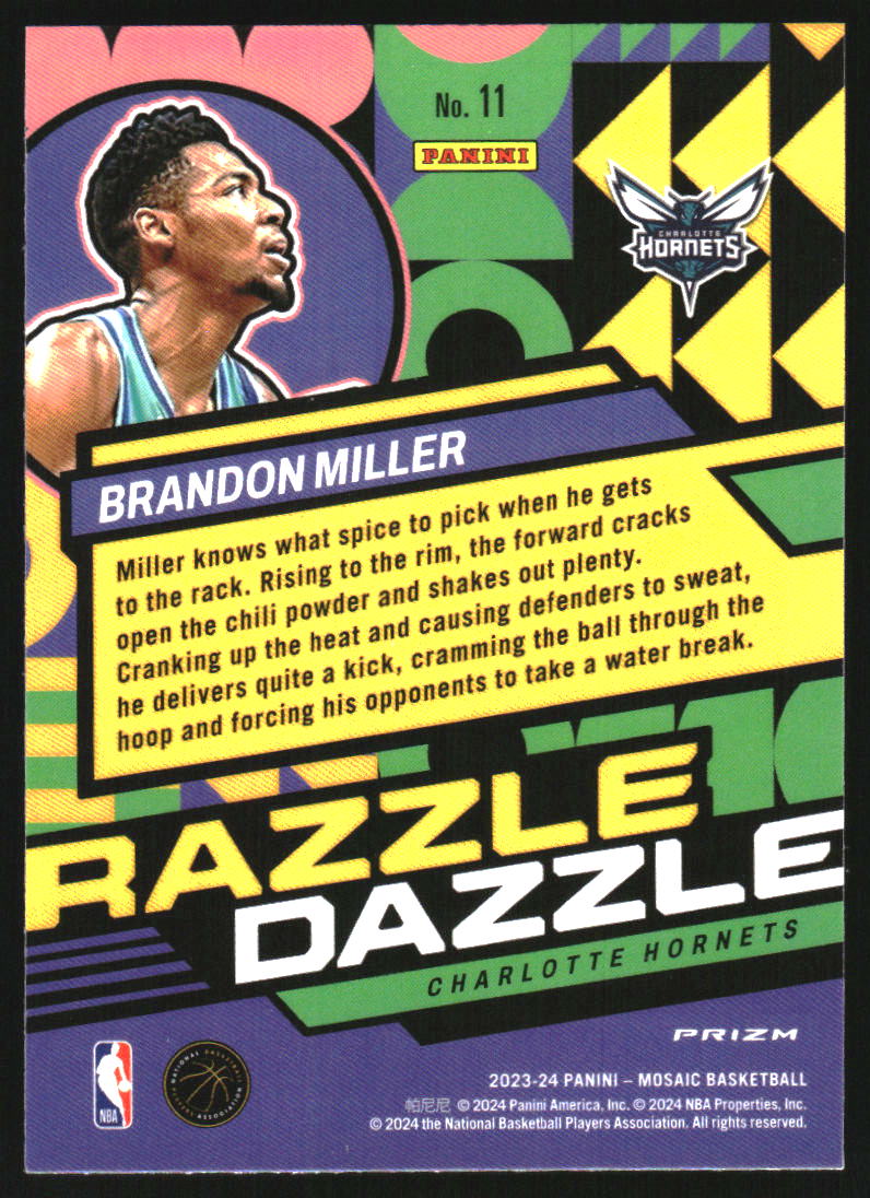 2023-24 Panini Mosaic Razzle Dazzle #11 Brandon Miller RC Rookie - Image 2
