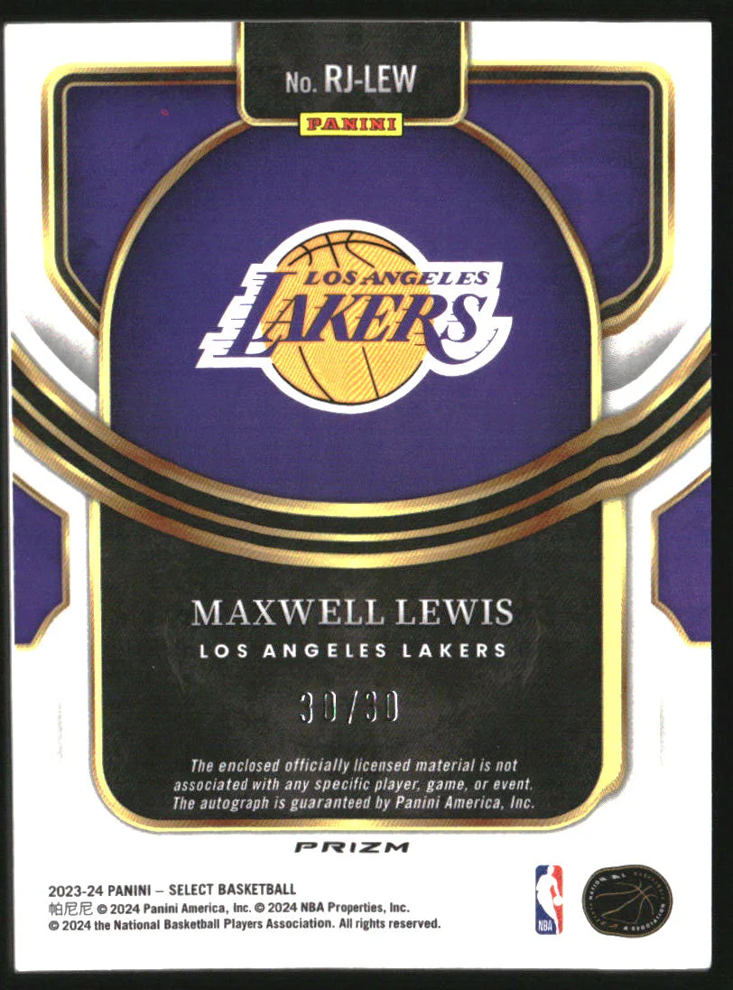 2023-24 Select Rookie Jersey Auto Neon Orange Pulsar Prizms Maxwell Lewis RC /30 - Image 2
