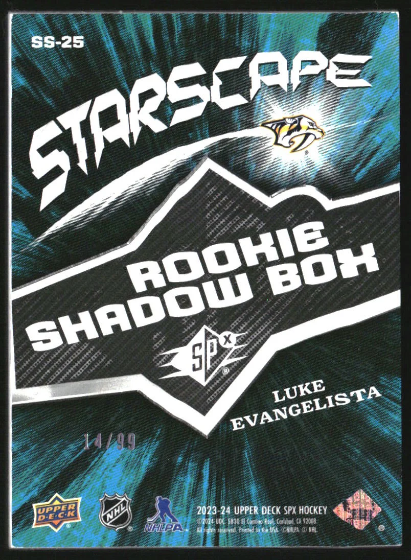 2023-24 SPx Starscape Shadow Box Silver Spectrum #SS25 Luke Evangelista RC /99 - Image 2