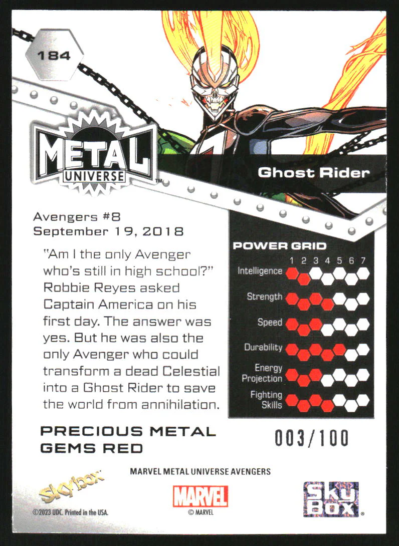 2024 SkyBox Marvel Metal Universe Avengers Precious Gems Red Ghost Rider /100 - Image 2