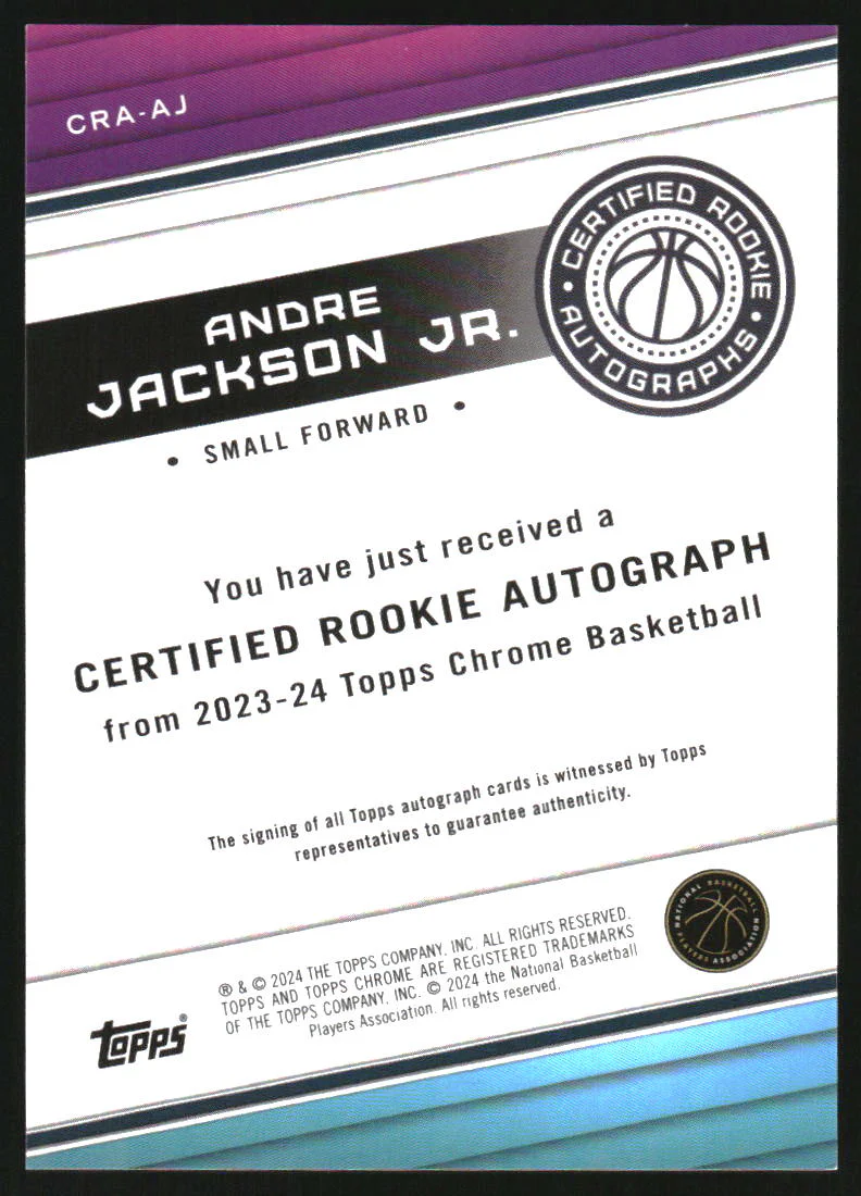 2023 Topps Chrome Rookie Autograph Gold Refractors Andre Jackson Jr. RC Auto /50 - Image 2