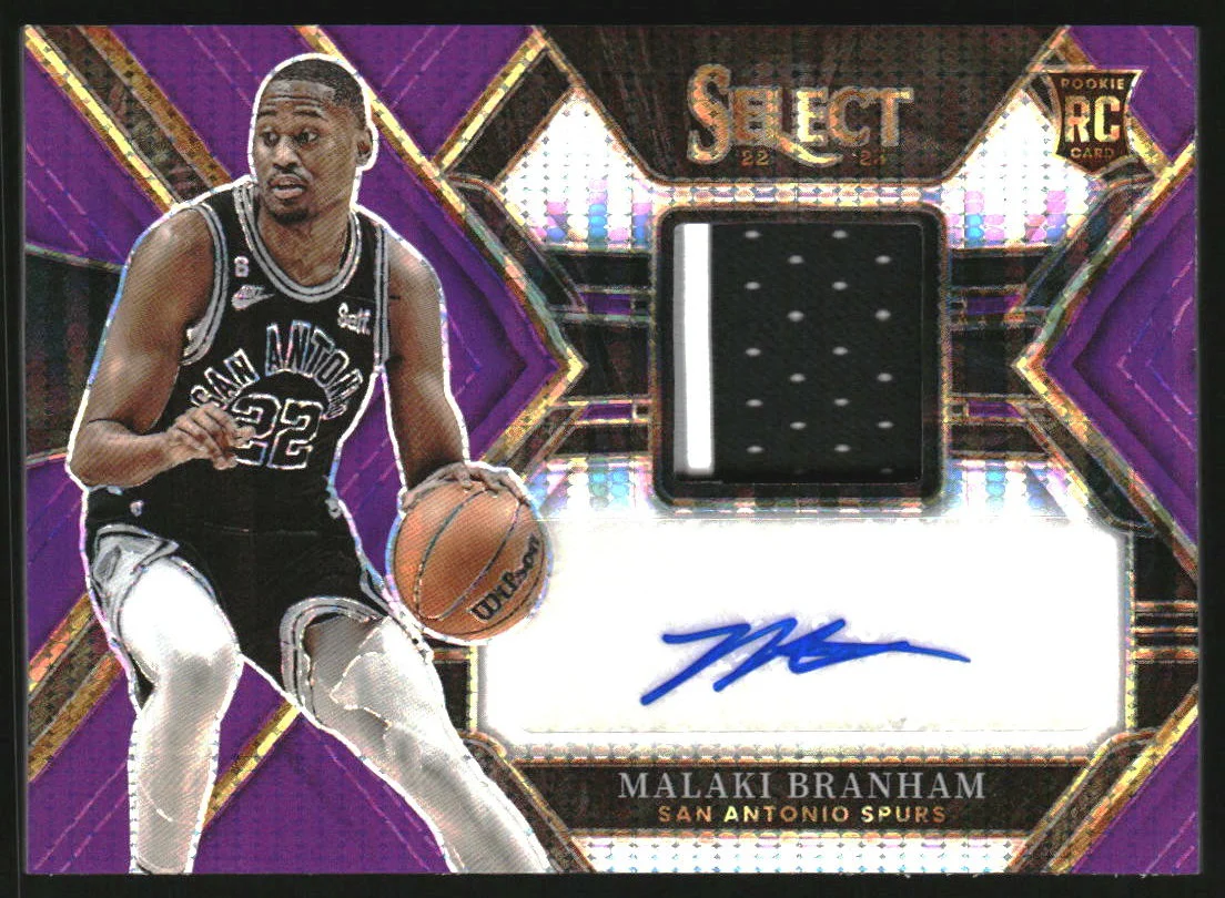 2022-23 Select Rookie Jersey Auto Neon Purple Pulsar FOTL Malaki Branham RC /15