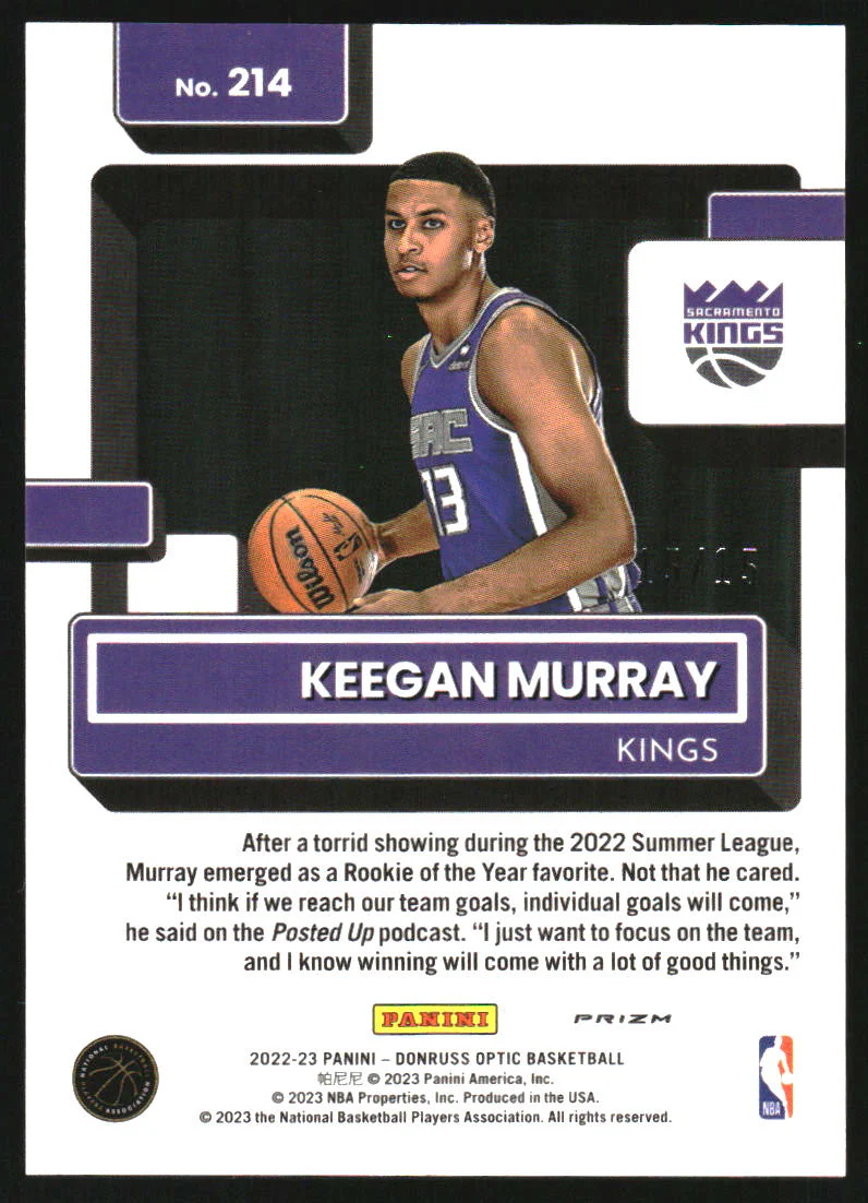 2022-23 Donruss Optic Two Tone #214 Keegan Murray RR RC Rookie /15 - Image 2