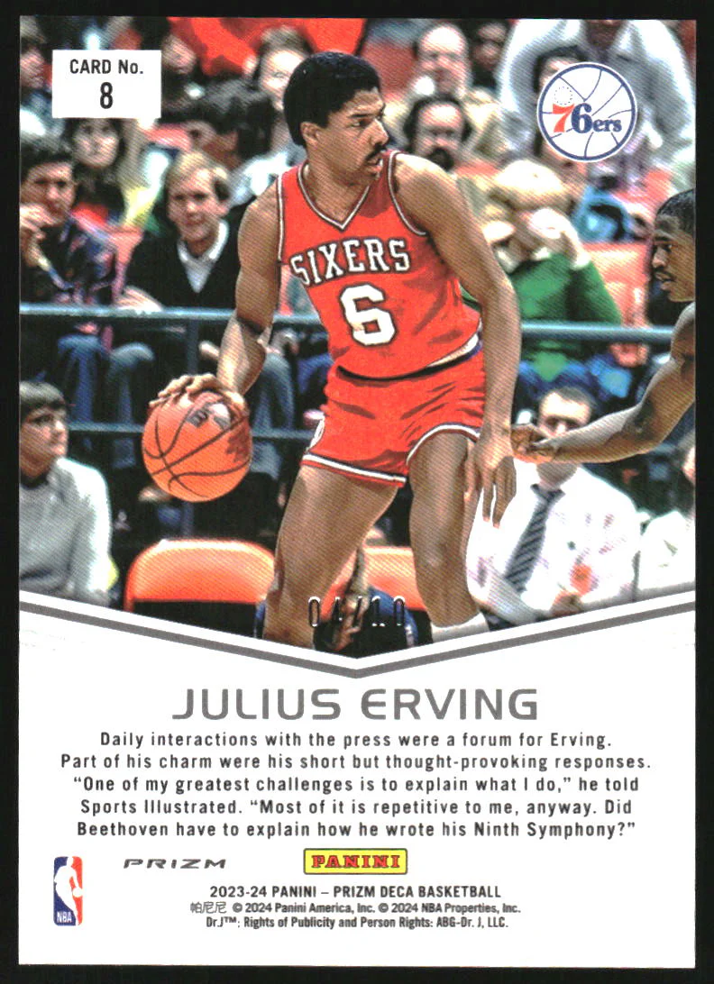 2023-24 Panini Prizm Deca Decade Dominance Prizms Gold #8 Julius Erving /10 - Image 2
