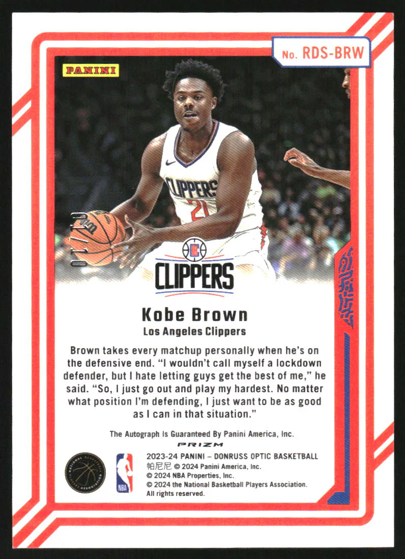 2023-24 Donruss Optic Rookie Dominators Signatures Gold Kobe Brown RC Auto /10 - Image 2