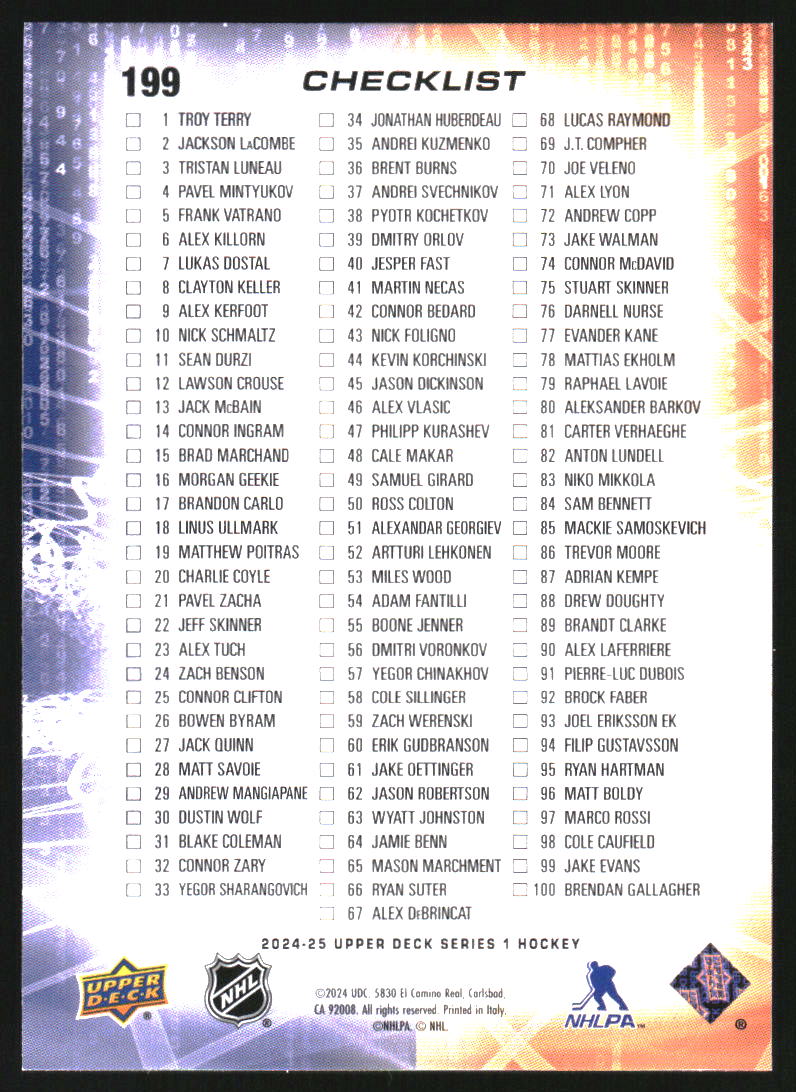 2024-25 Upper Deck #199 Quinn Hughes Luke Hughes Checklist - Image 2