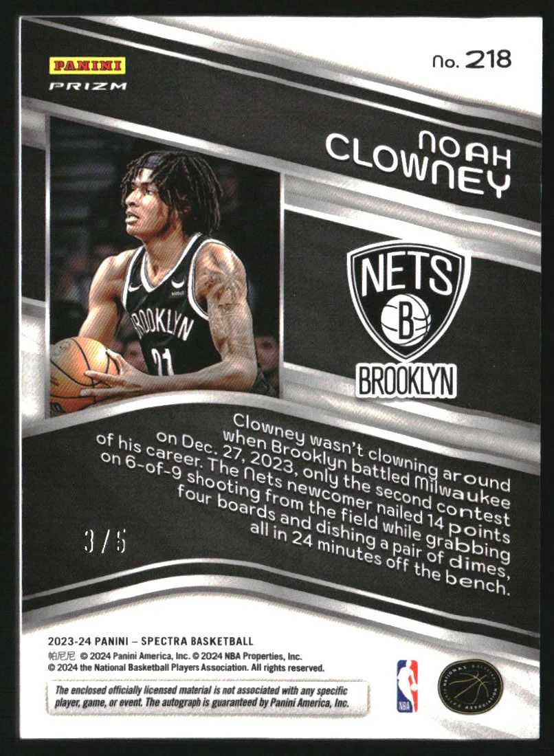 2023-24 Panini Spectra Marble #218 Noah Clowney RC Jersey Auto /5 - Image 2
