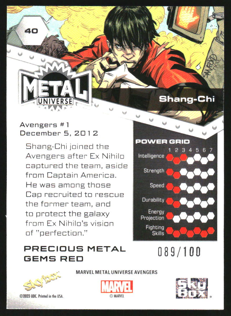 2024 SkyBox Marvel Metal Universe Avengers Precious Gems Red #40 Shang-Chi /100 - Image 2