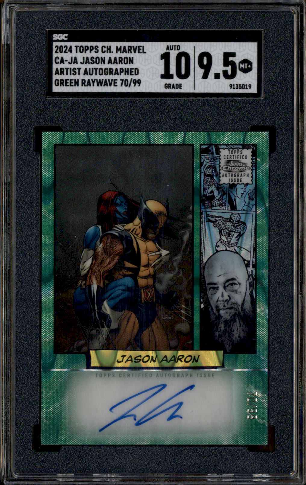 2024 Topps Chrome Marvel Artist Auto Green Raywave Jason Aaron /99 SGC 9.5
