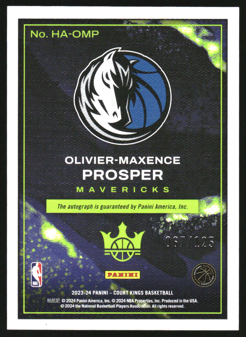 2023-24 Court Kings Heir Apparent Autograph Olivier-Maxence Prosper RC Auto /125 - Image 2