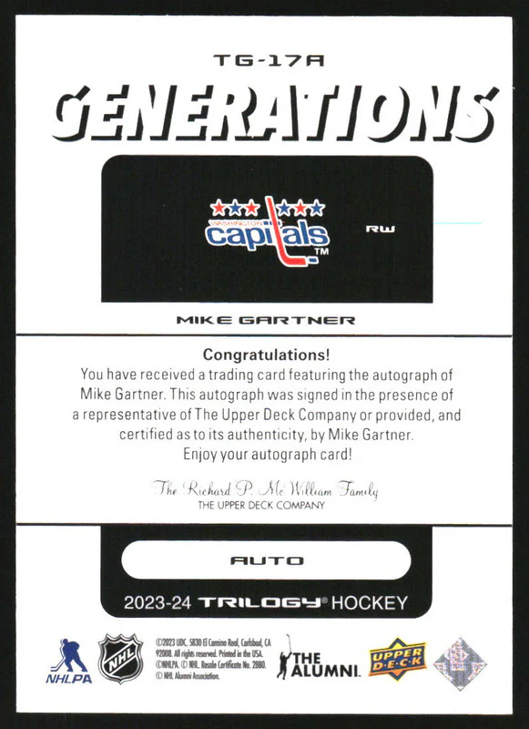 2023-24 Upper Deck Trilogy Generations Autograph Mike Gartner Auto /49 - Image 2