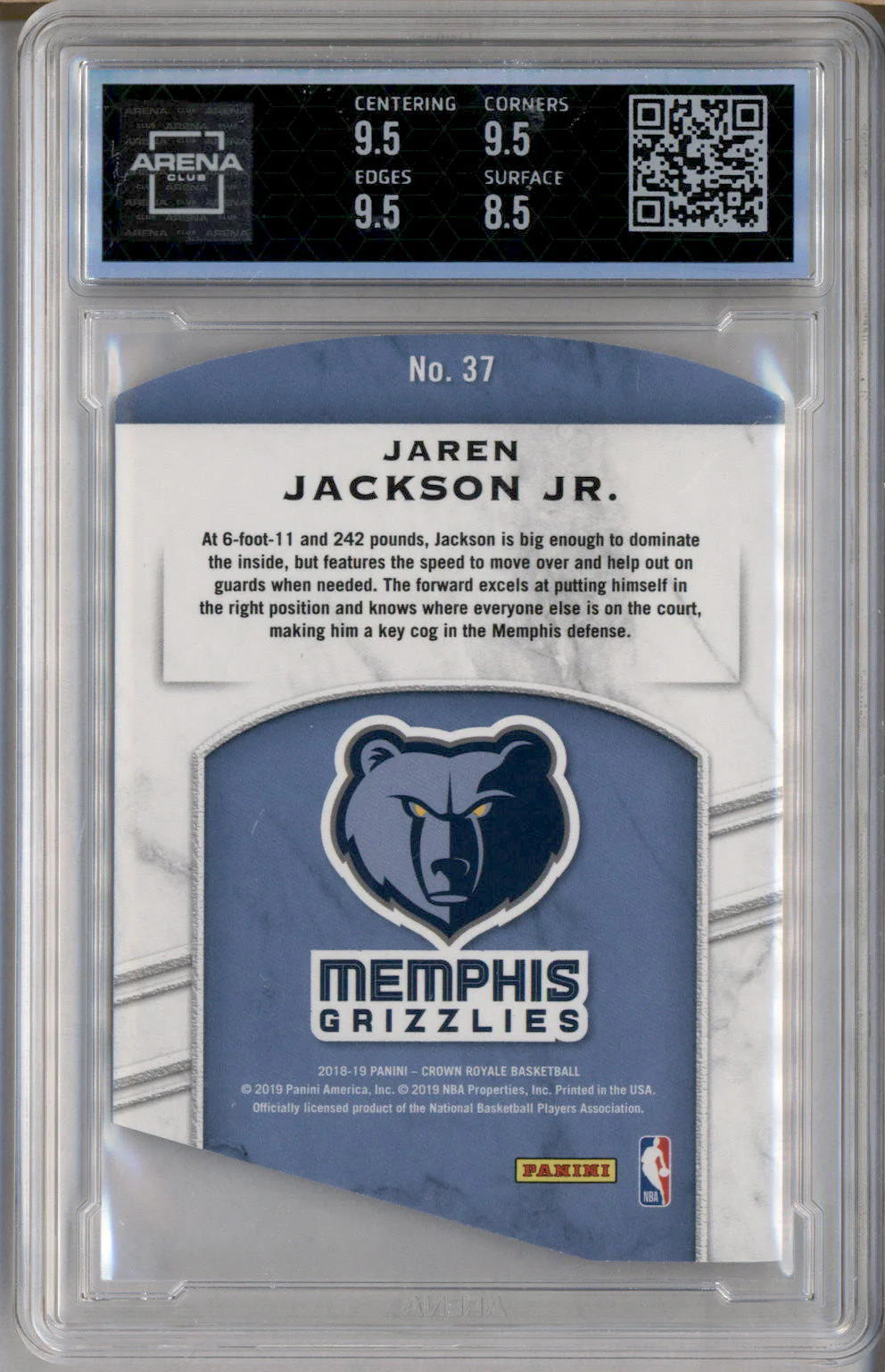 2018 Crown Royale Rookie Royalty Blue Jaren Jackson Jr RC /49 Arena Club 9 - Image 2