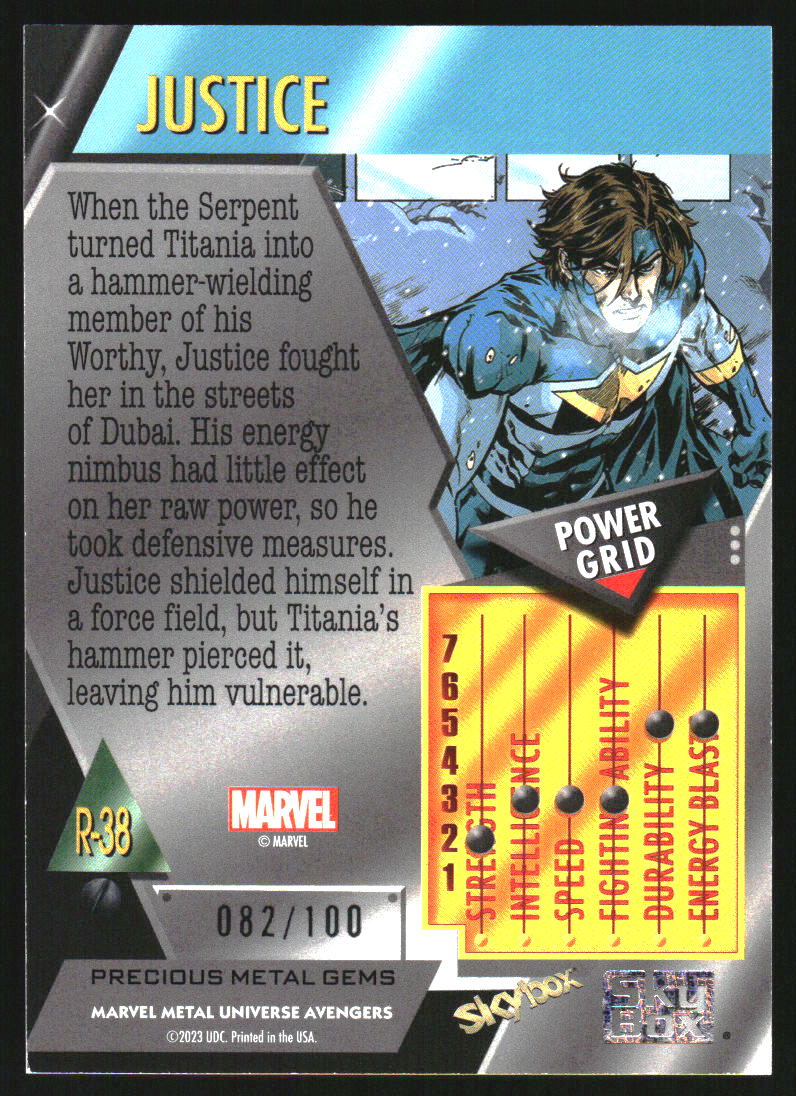 2024 SkyBox Marvel Metal Universe Avengers Retro Precious Gems Red Justice /100 - Image 2