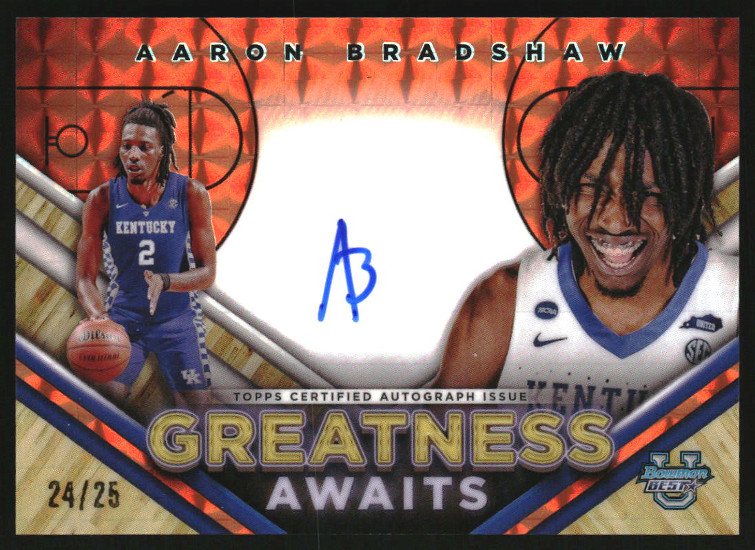 2023-24 Bowman's Best Greatness Awaits Auto Orange Geometric Aaron Bradshaw /25
