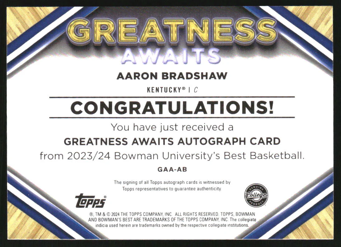 2023-24 Bowman's Best Greatness Awaits Auto Orange Geometric Aaron Bradshaw /25 - Image 2