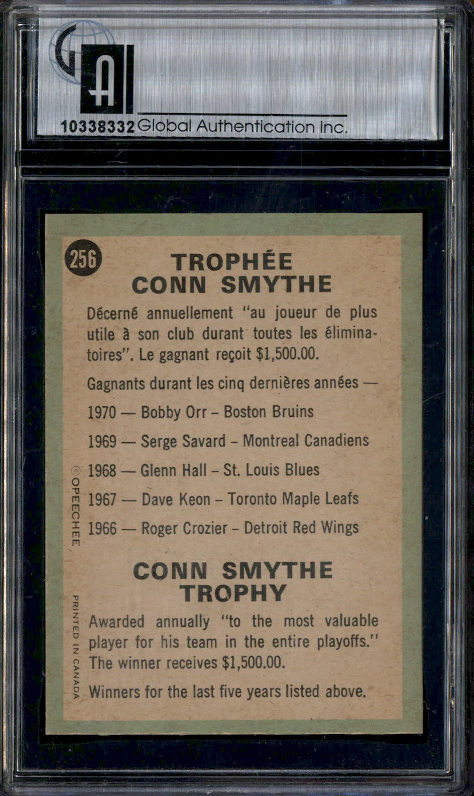 1970 O-Pee-Chee #256 Conn Smythe Trophy GAI 8.5 - Image 2