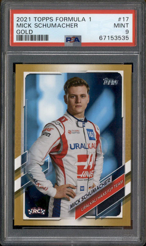 2021 Topps Formula 1 Gold #17 Mick Schumacher RC Rookie /50 PSA 9