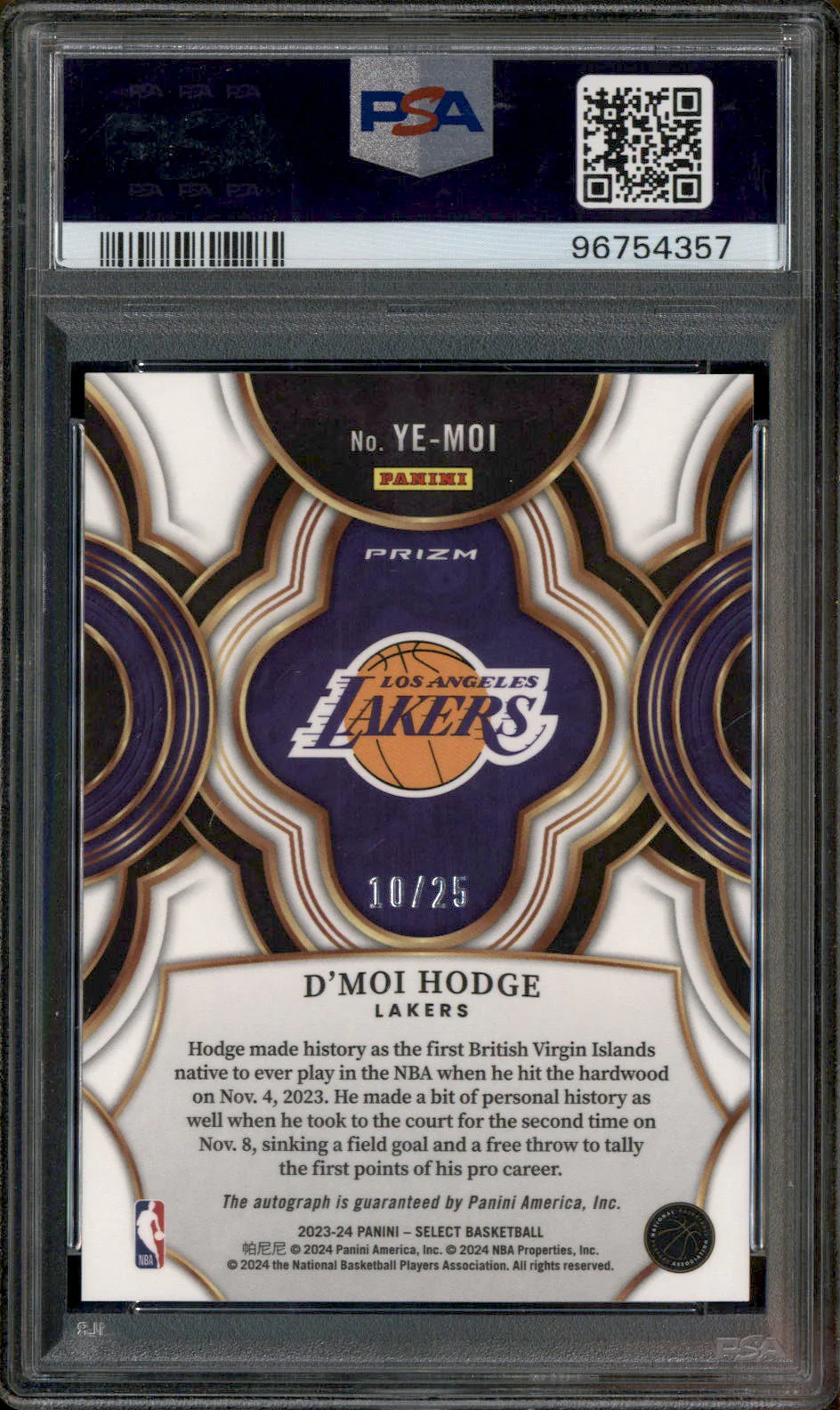 2023 Select Youth Explosion White Cracked Ice D'Moi Hodge RC Auto /25 PSA 10 - Image 2