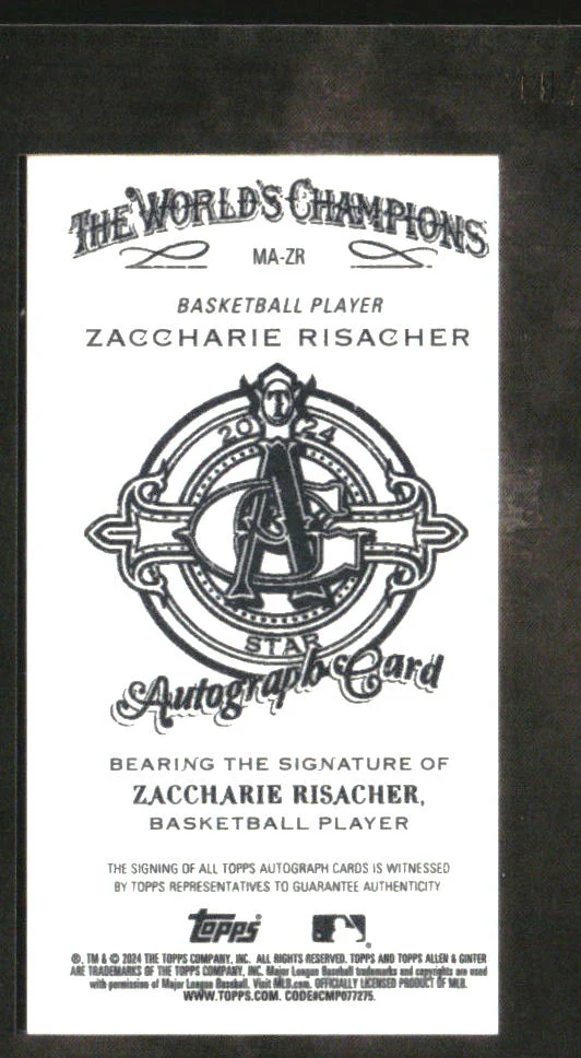 2024 Topps Allen and Ginter X Mini Framed Auto Black Frame Zaccharie Risacher - Image 2