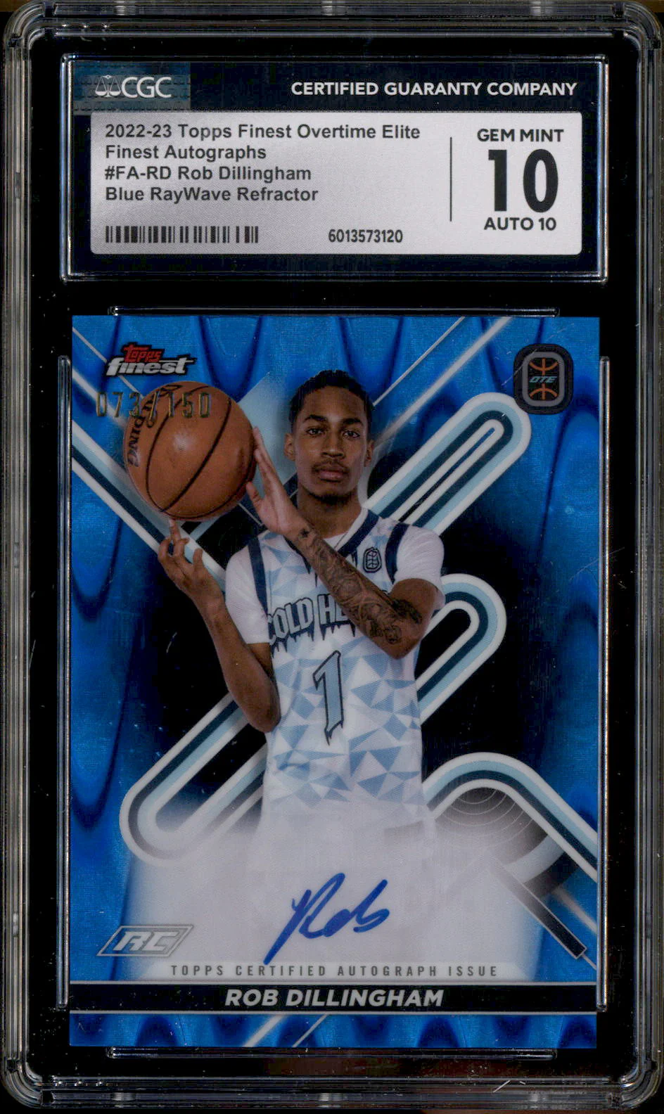 2022 Finest Overtime Elite Auto Blue Raywave Rob Dillingham /150 CGC 10