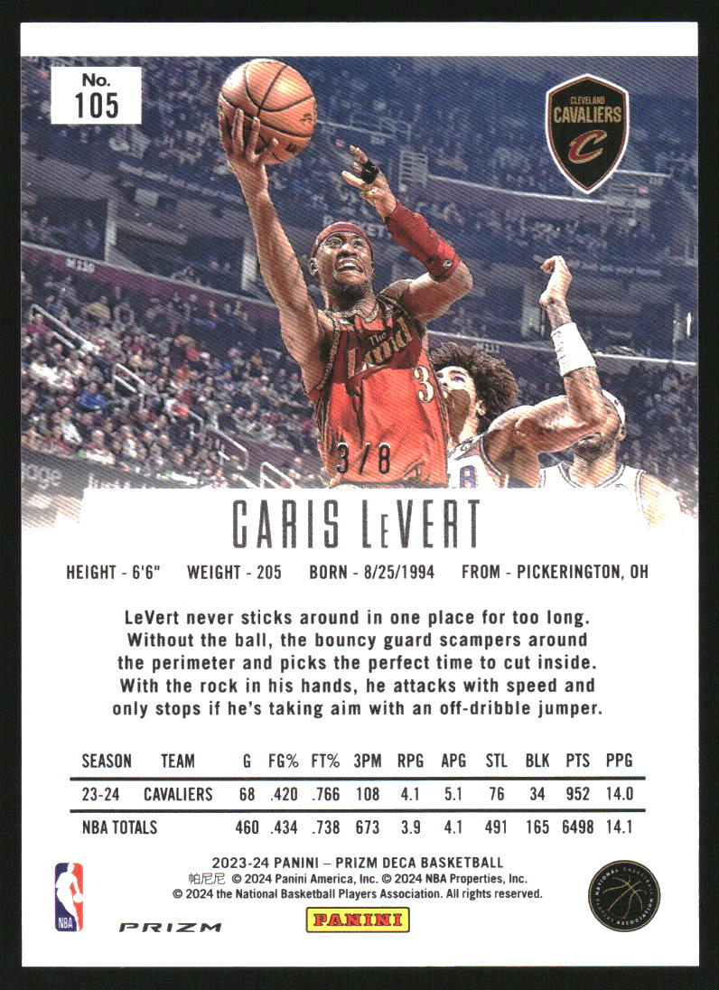 2023-24 Panini Prizm Deca Prizms Black Gold Shimmer FOTL #105 Caris LeVert /8 - Image 2