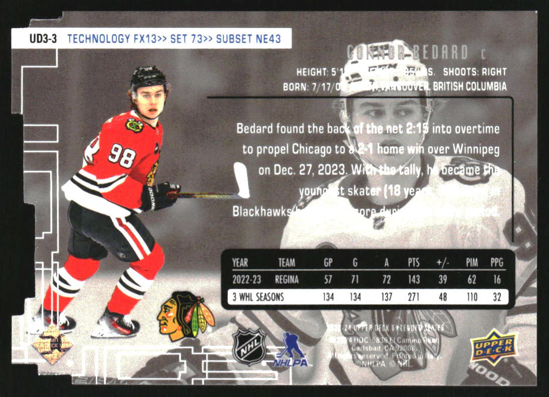 2023-24 Upper Deck '98-99 UD3 #UD33 Connor Bedard RC Rookie - Image 2