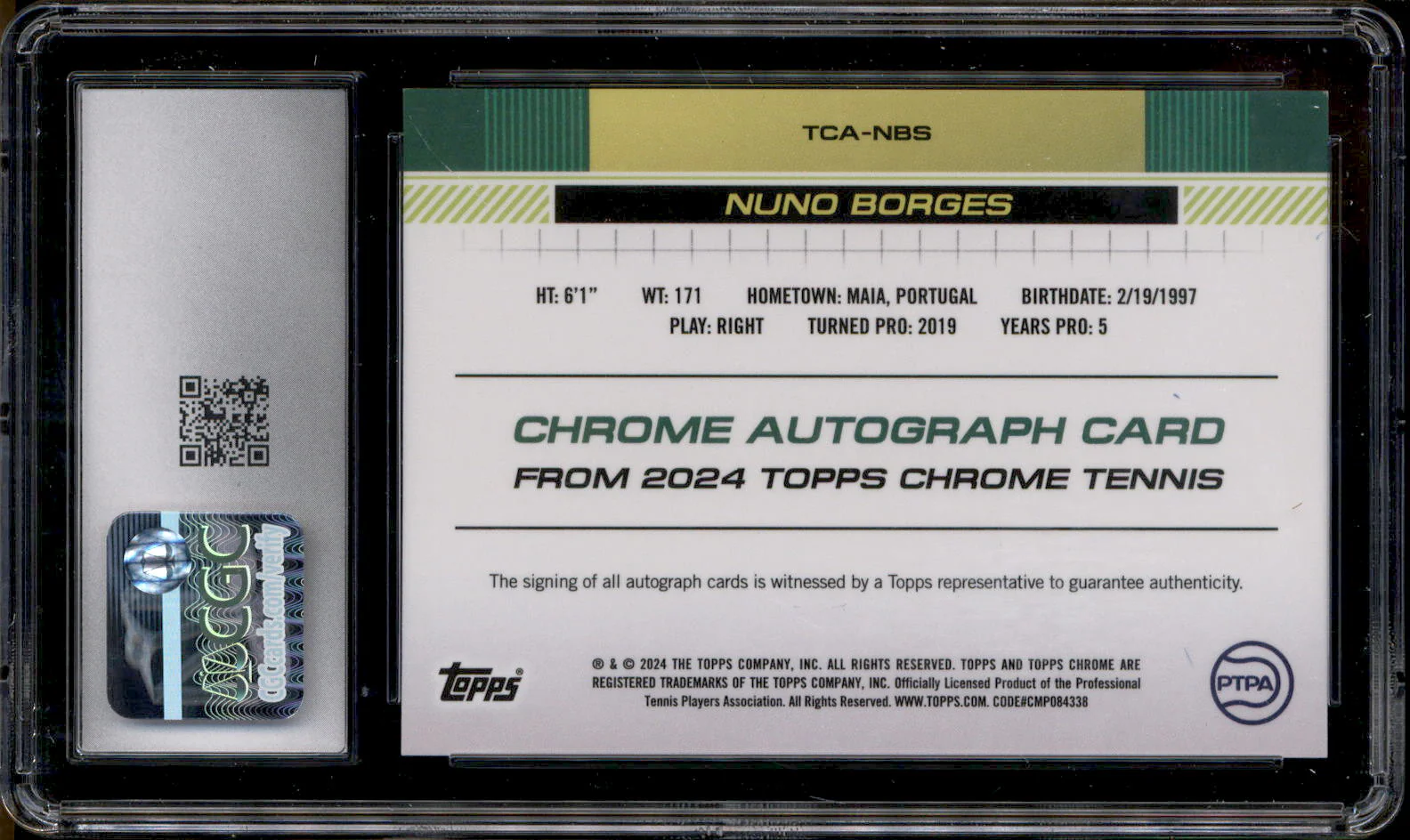 2024 Topps Chrome Sapphire Autograph Purple Nuno Borges Auto /10 CGC 10 - Image 2