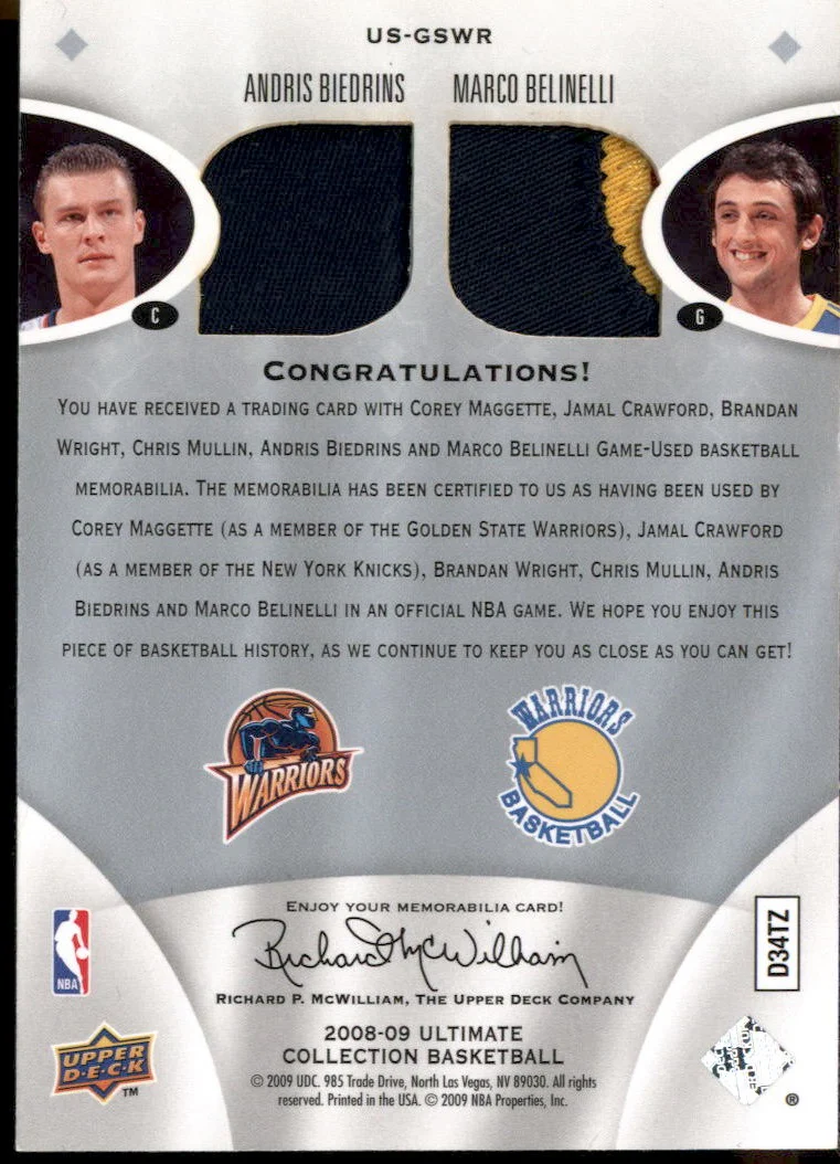 2008 Ultimate Collection Patches Maggette Crawford Mullin Biedrins Belinelli /10 - Image 2