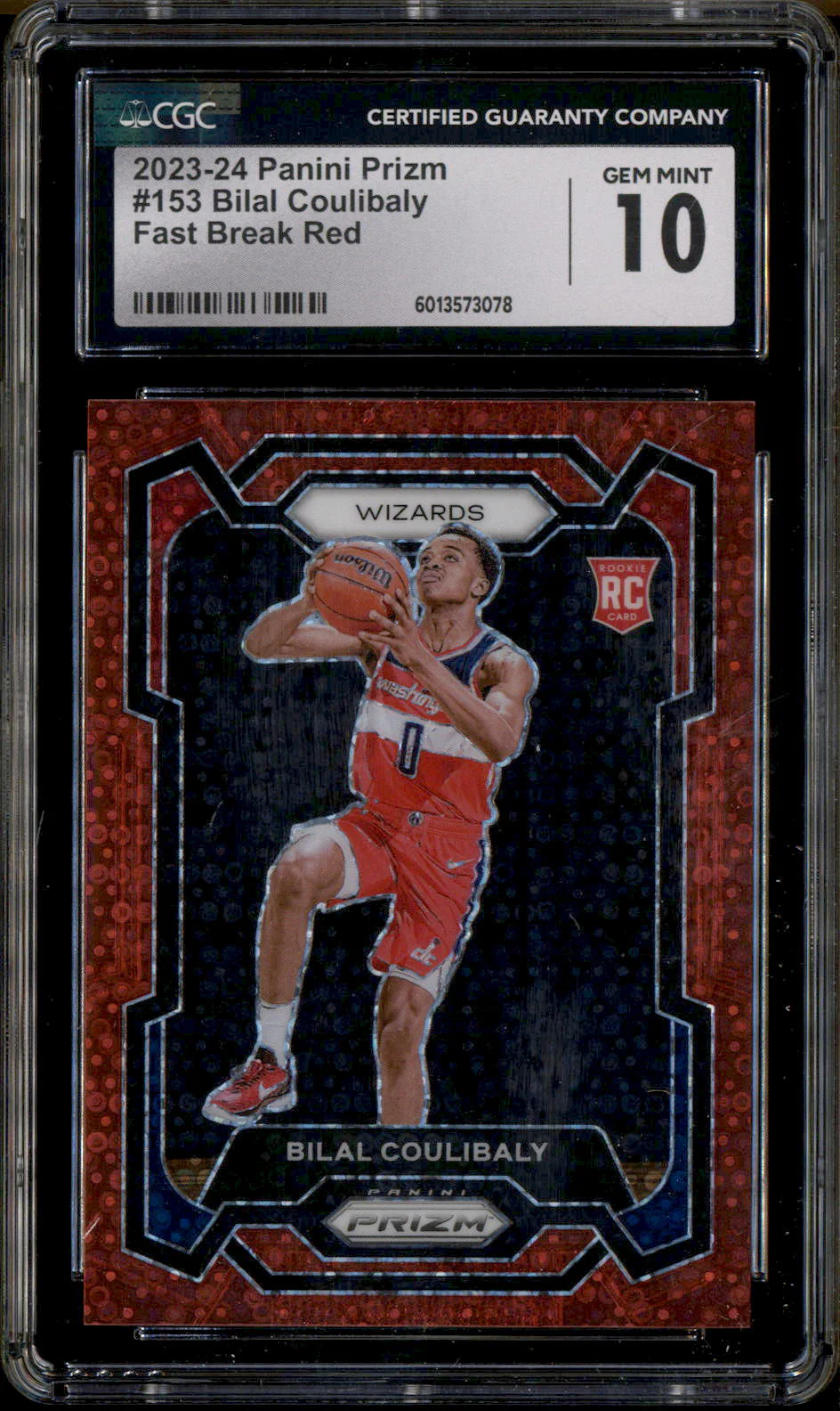 2023 Panini Prizm Fast Break Red #153 Bilal Coulibaly RC Rookie /100 CGC 10