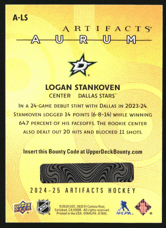 2024-25 Artifacts Aurum #ALS Logan Stankoven RC Rookie - Image 2