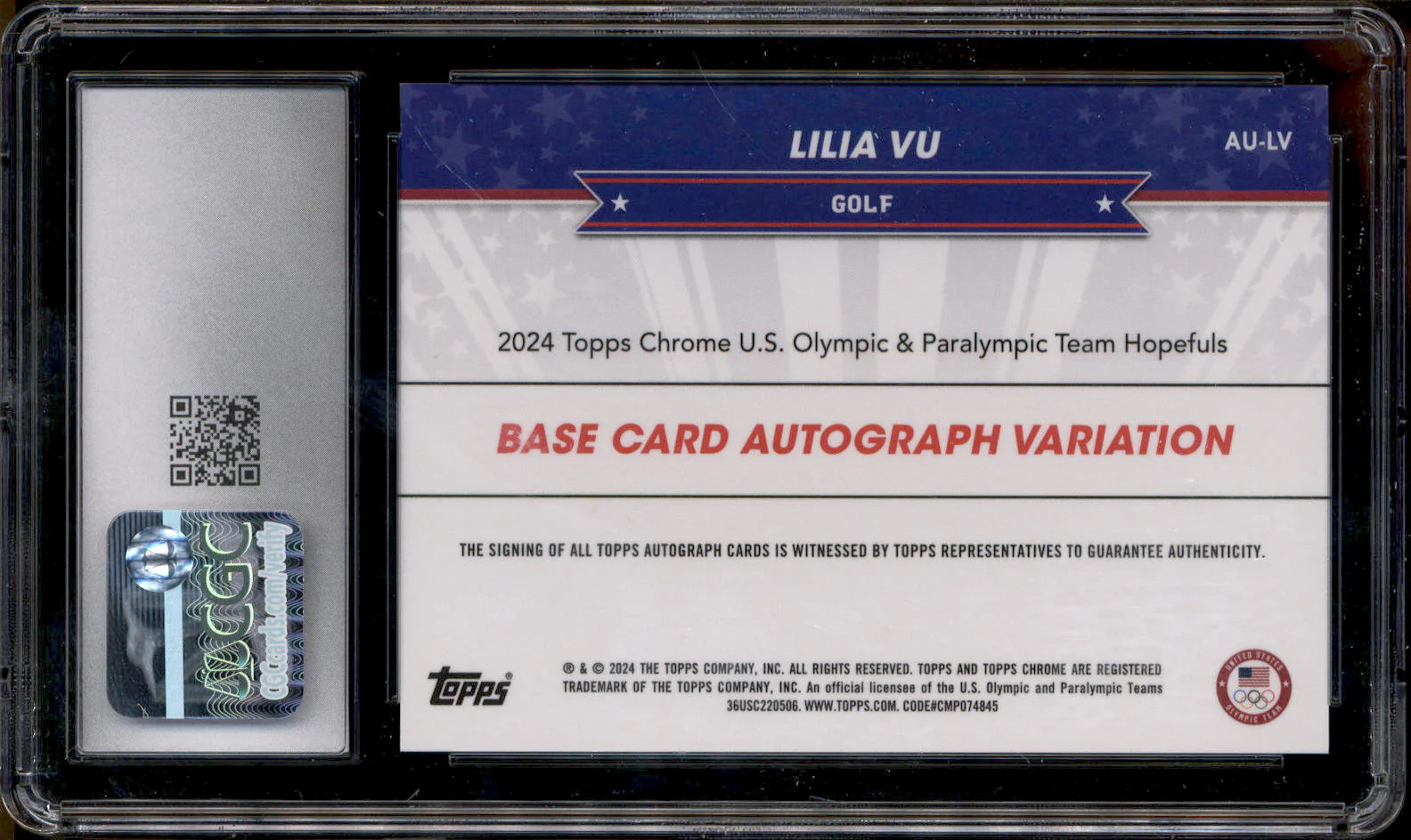2024 Topps Chrome US Olympics Auto Gold Refractor Lilia Vu /50 CGC 10 - Image 2